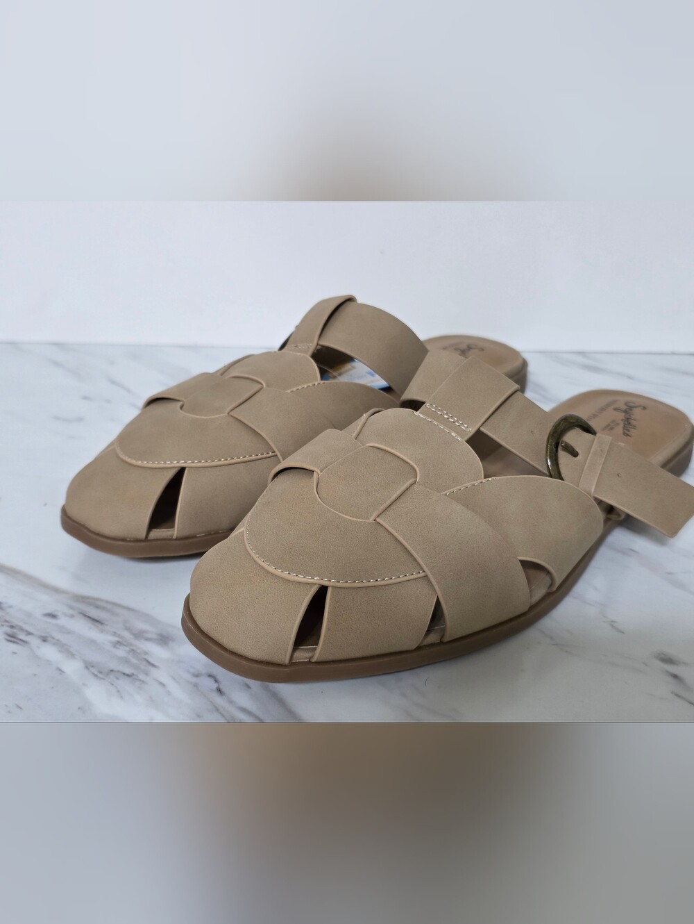 Seychelles Taupe Woven Slingback Sandals